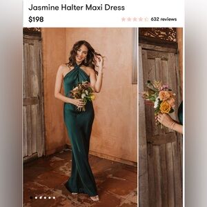 Show Me Your Mumu Jasmine Halter dress in deep emerald luxe satin